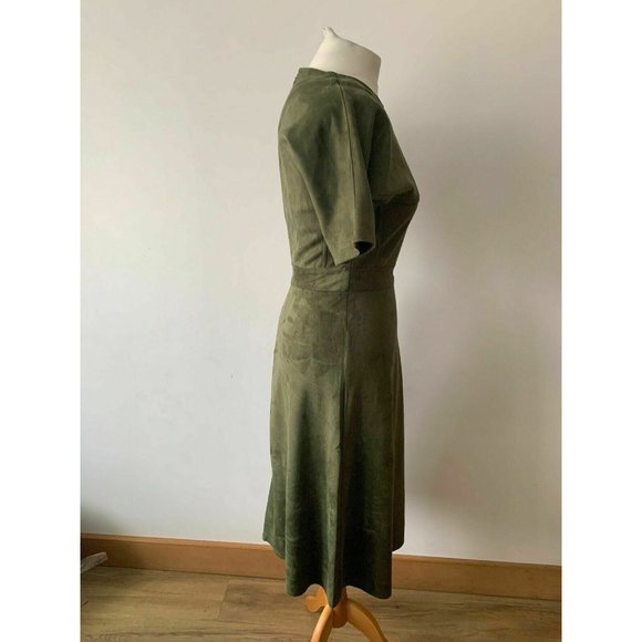 Sosandar Suedette Dress Size 10 Khaki Green - Picture 5 of 7